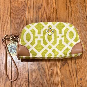 Spartina 449 Geometric Green wristlet clutch makeup bag NWT